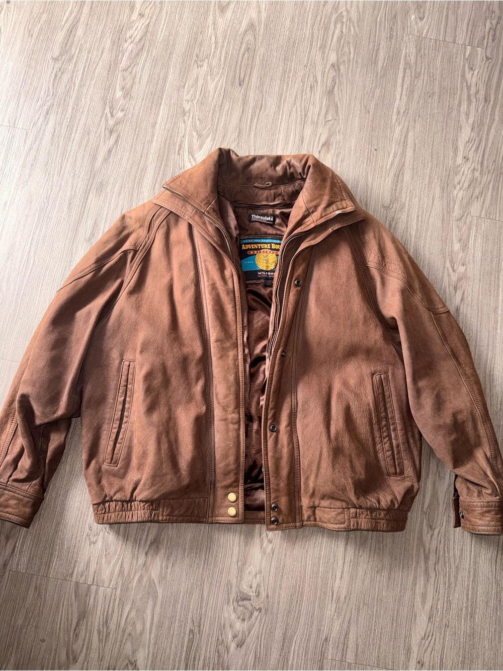 Wilson Men's Brown Leather Bomber Jacket with Snap Closure